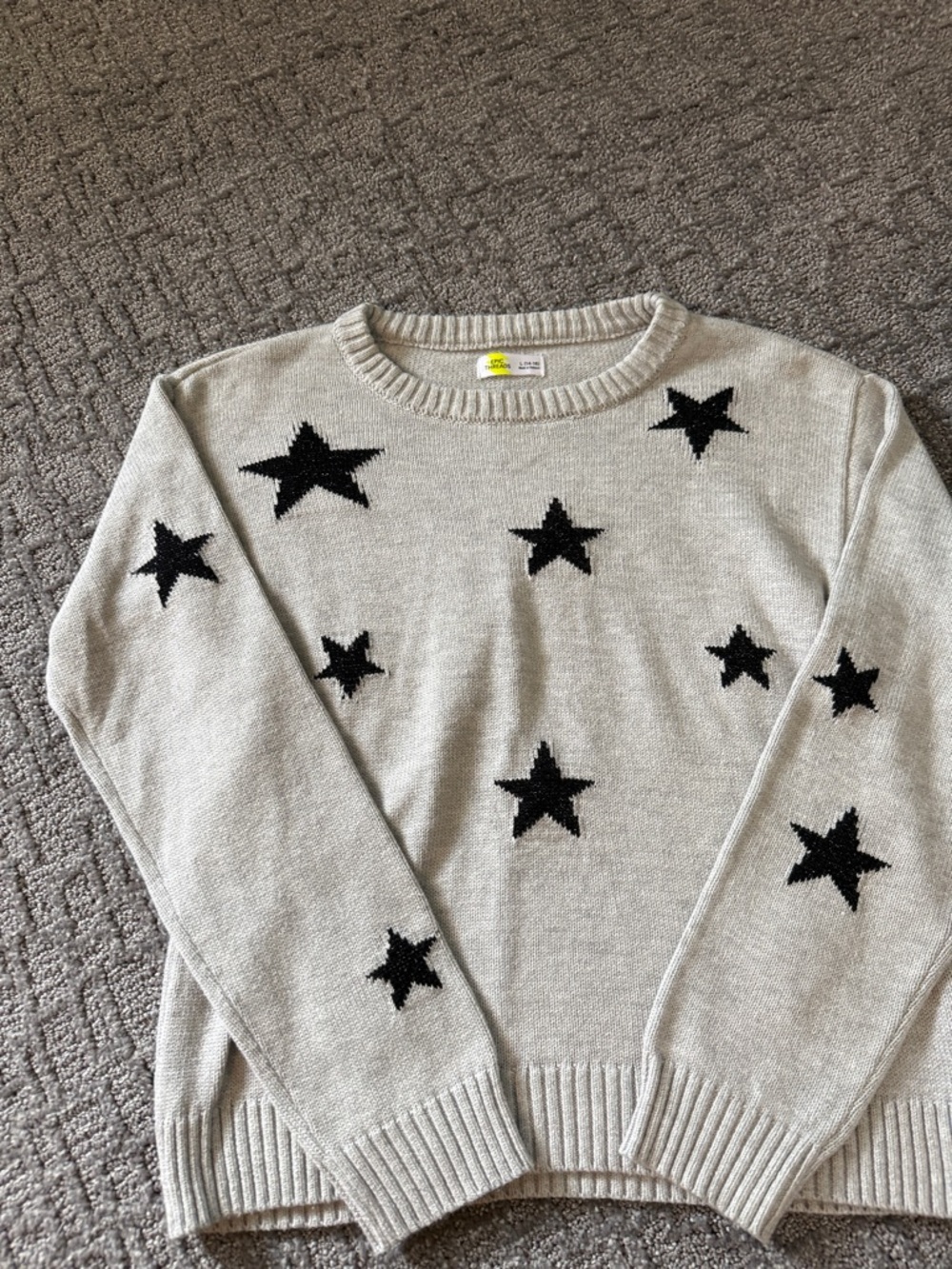 Epic Threads Cream Crewneck Sweater with Black Star Pattern